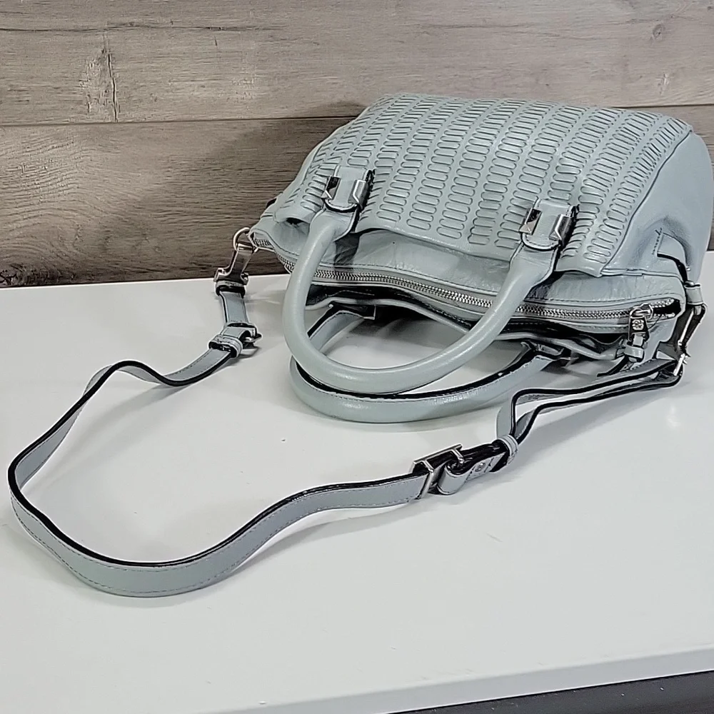 Elliott Lucca Light Blue Woven Leather Satchel Crossbody Bag